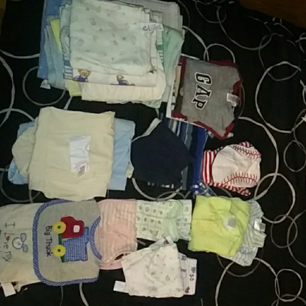 Clothes, lankets, hats, sheets,oneseis,bibsshirds,